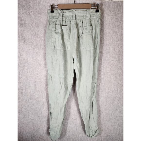 TAHARI Light Green 100% Linen High-Rise Loose Fitting Jogger Pants SZ L - Picture 2 of 8